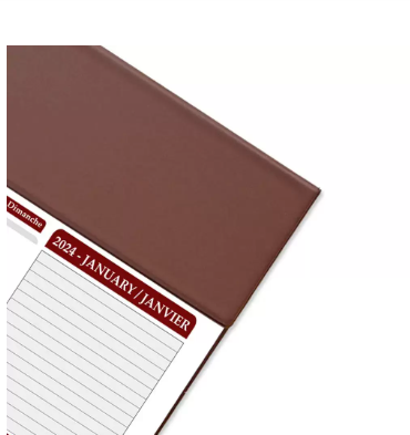 FIS Year Planner 2024 (English/French) PVC Desk Blotter, Brown - FSDK2EF24BR