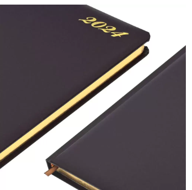 FIS 2024 Golden Diary A4 English Bonded Leather 1-Side Padded Burgundy - FSDI48EGB24BU