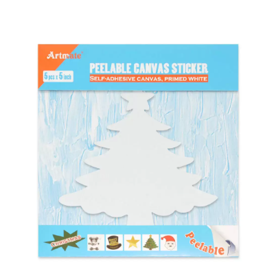 Pack of 5 Pieces Artmate Peelable Christmas Tree Shape Canvas Sticker, Self Adhesive Canvas, Primed White Colour - JISTJIPCS-5-1