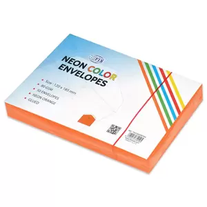 FIS Pack of 50 FIS Neon Color Envelopes, 80 GSM, Size 120 X 185mm, Glued, Color Orange