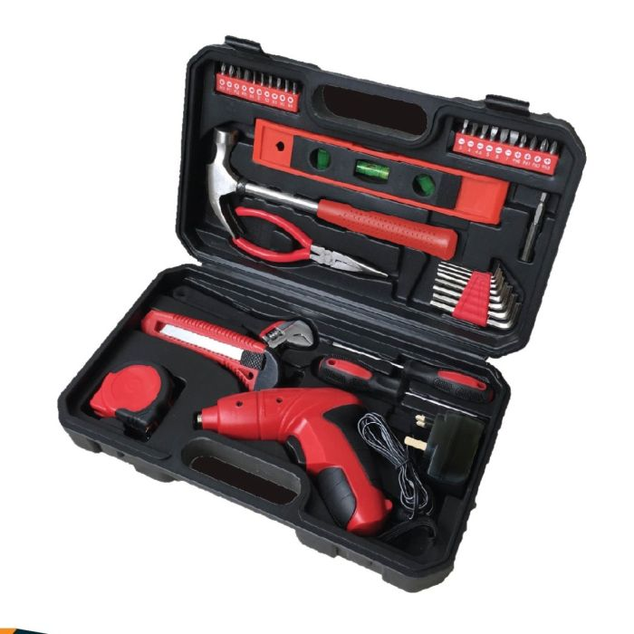 38 Pcs Combination Tool Kit - Home Repair Set With Plastic Toolbox Storage Case - Set Of Tools For Daily Repair Work - 3.6V Cordless Screwdriver - Massive Accessory With Kit