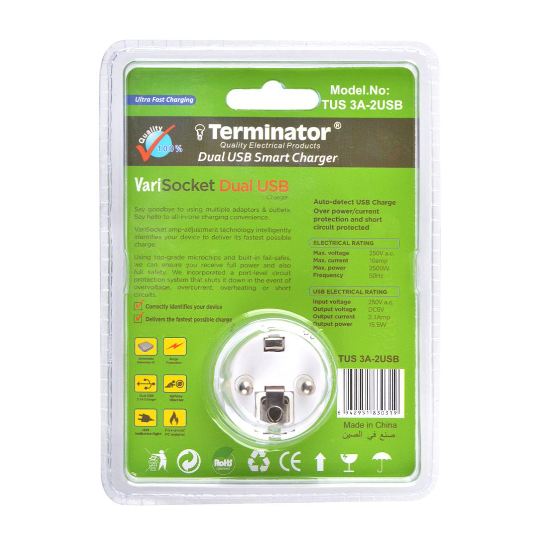 Dual USB Charger With Schuko Socket and 2RP 16A Plug 3.1A