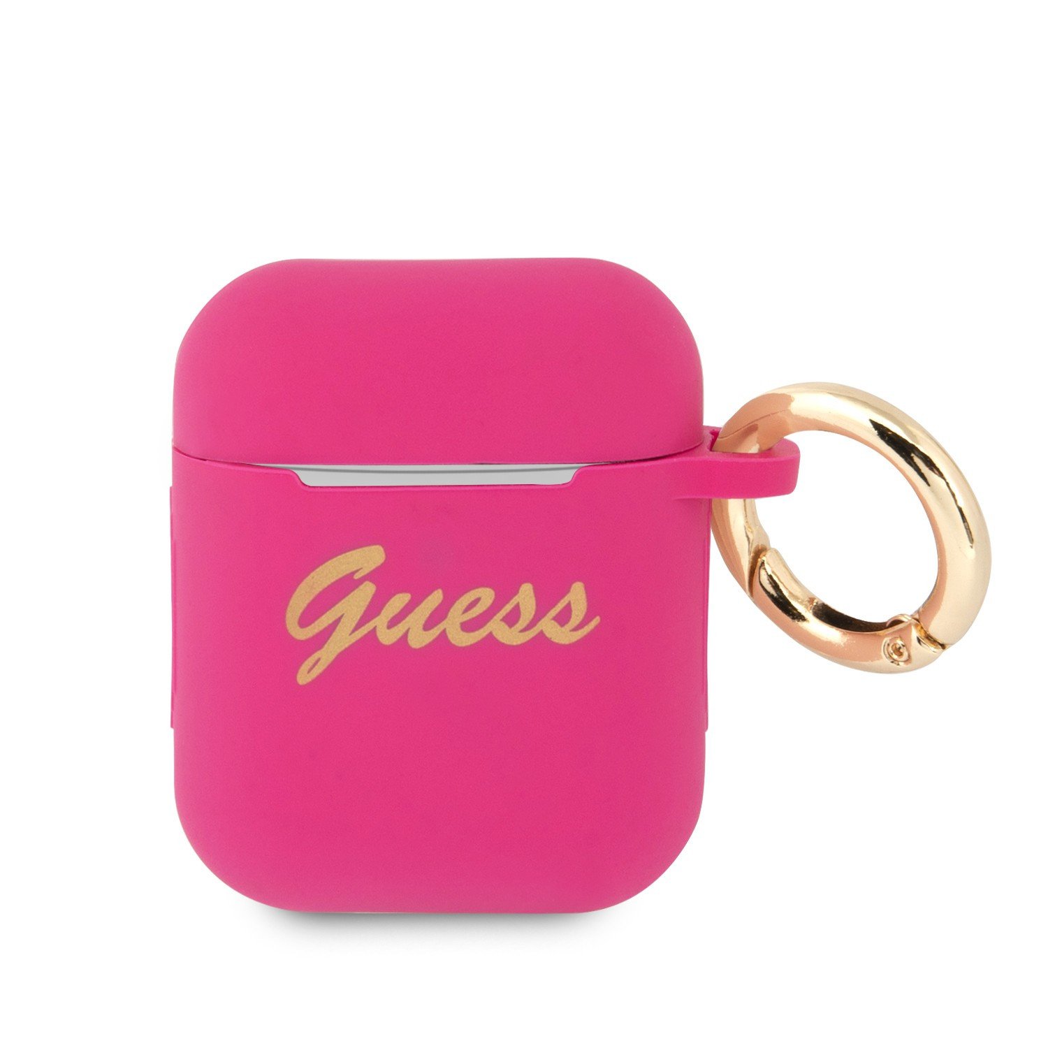 Guess Silicone Printed Script Case with Ring for Airpods 1/2 - Fushia
