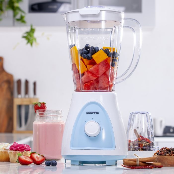 Geepas GSB5485 400W 2 In 1 Blender - Stainless Steel Blades, 2 Speed Control With Pulse | Overheat Protection| Ice Crusher, Chopper, Coffee Grinder & More