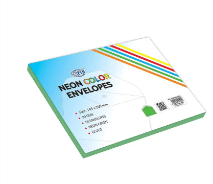 FIS Color Envelopes, Glued, Neon Green Colors, Pack of 50 Pcs. 145 x 200 mm, 80 GSM - FSEC8025GGR50
