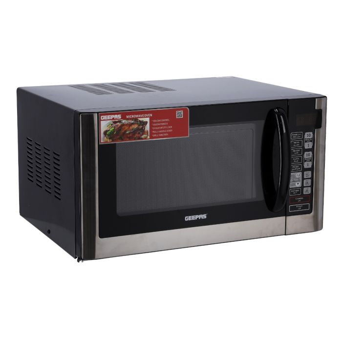 Geepas 45L Digital Microwave Oven - 1500W Microwave Oven With Multiple Cooking Menus With Arabic Control Panel | Reheating & Defrost Function | Child Lock | Pull Handle Door, Digital Controls | 1 Year
