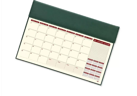 FIS Year Planner 2024 (English/French) Italian PU with Desk Blotter, Green - FSDKPUBEF24GR