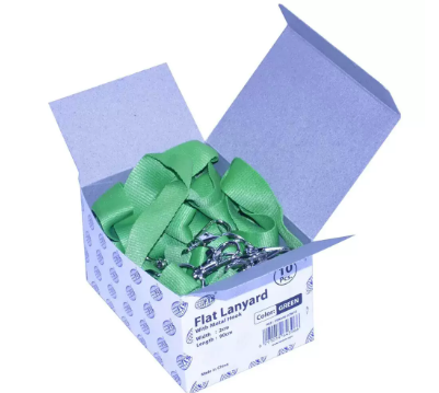 10-Piece FIS Flat Lanyard Green with Metal Hook 2X90cm - FSNA05-2CM/10