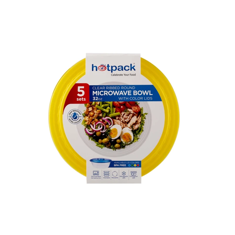 Round Ribbed Microwave Bowl With Color Lid 5 Pieces
