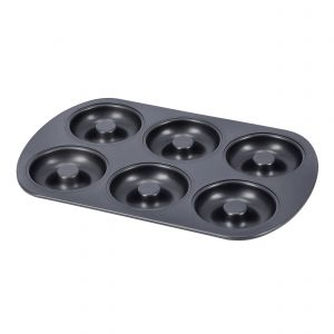Royalford Doughnut Pans For Baking With 6 Slots - Aluminium - Black - RF9903