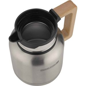 Royalford Vacuum Jug With Wooden Handle - Stainless Steel - Multicolor - 1 LITER