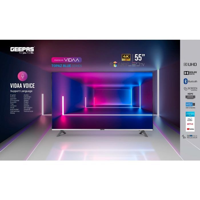 Geepas 55" VIDAA Professional TV- GLED5509SVUHD