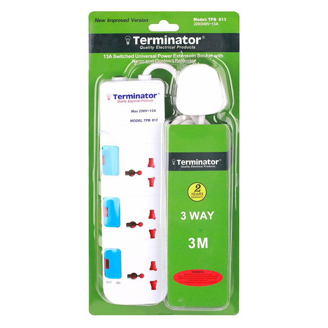 3 Way Universal Power Extension Socket 3M Cable 13A