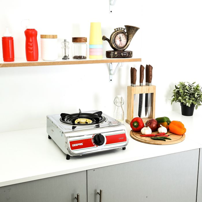 Geepas Single Burner Gas Hob/Stove 100mm - Attractive Design, Burner Stove Cooktop, Auto Ignition, Outdoor Grill, Camping Stoves| Stainless Steel Body