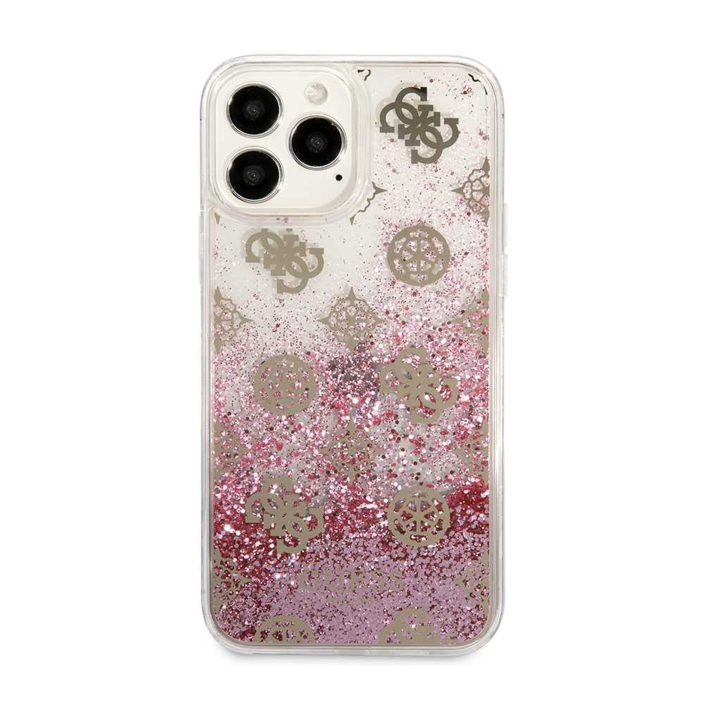 Guess Liquid Glitter Case Electroplated Peony Logo For iPhone 13 Pro (6.1") - Pink