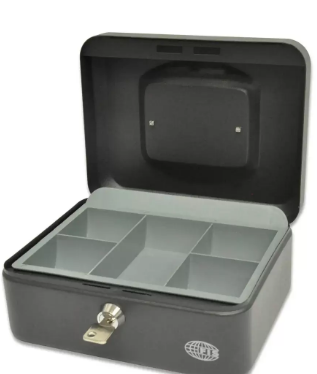 FIS Cash Box Steel Black Color With key lock, 200 x 160 x 90 mm, 8 Inch Lock Size - FSCPTS0032BK