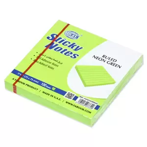 FIS Sticky Note Pad, 3X3 inches, Pack of 12, Ruled Neon Green -FSPO3X3RNGR