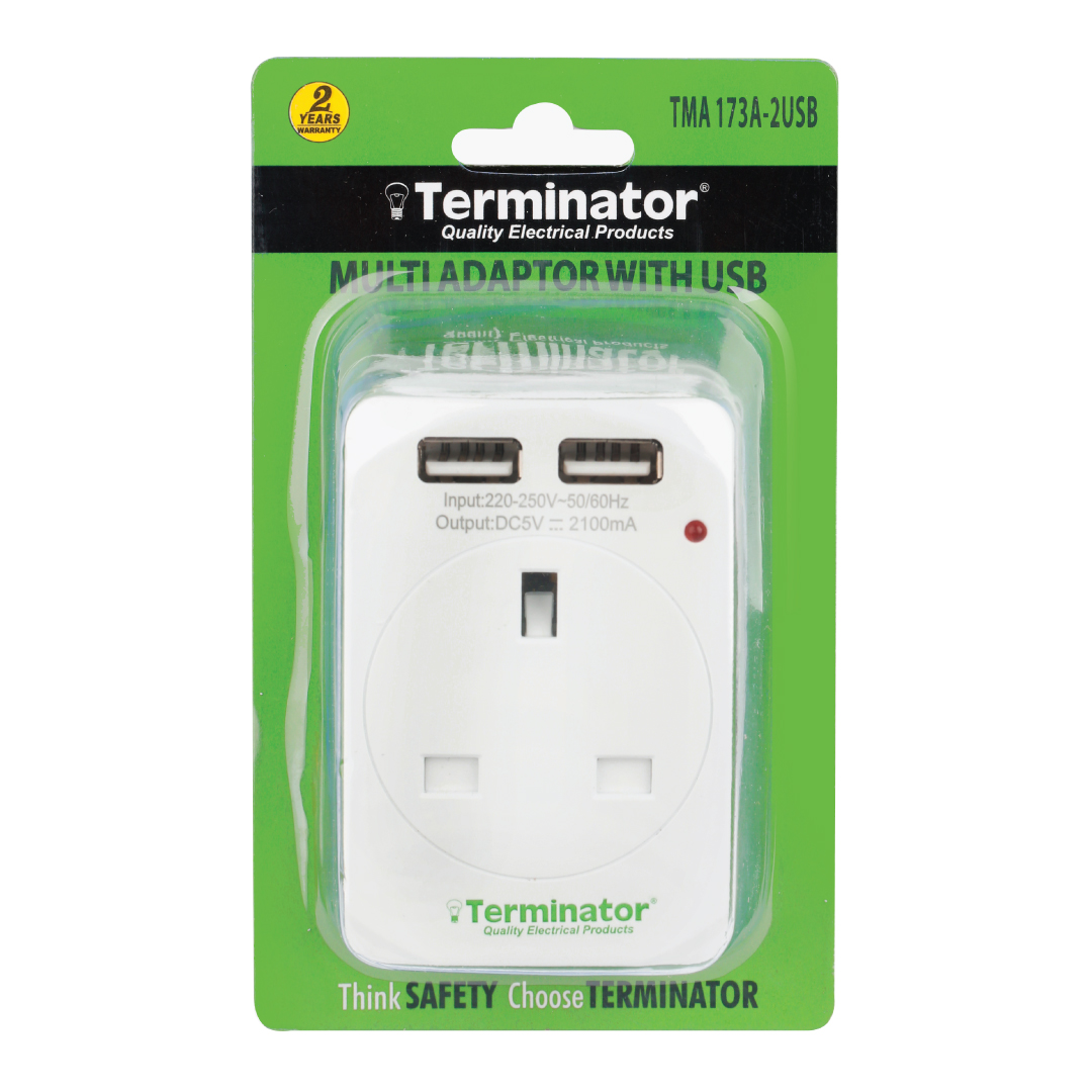 Multi Adaptor 3 Way UK Socket With 2 USB 2.1A Indicators