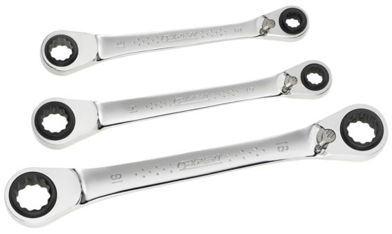 EXPERT E111115 METRIC 4IN1 RATCHET RING SPANNER SET 3 PCS 8-19MM