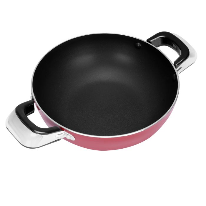 Royalford RF2947 Aluminium Wok Pan With Glass Lid, 22 CM - Induction Safe Frying Pan With Durable Non-Stick Granite Coating | Dishwasher Safe |Glass Lid & Heat-Resistant Handles - Cookware Casserole P