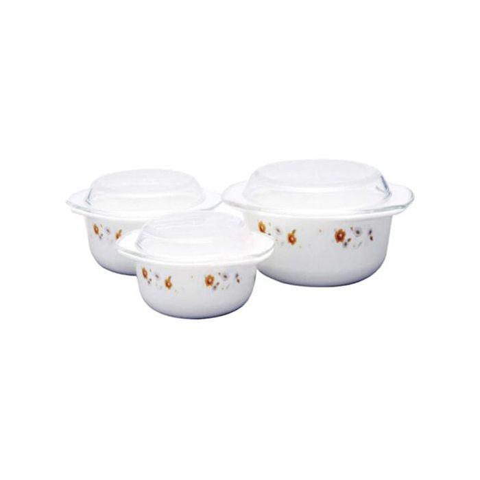 Royalford 3 Pcs Ceramic Casserole Set With Lids - Tempered Glass Lids, Round Deep Serving Casseroles Bowls | Microwave & Dishwasher Safe | Ideal To Store, Reheat & Serve Multiple Dishes