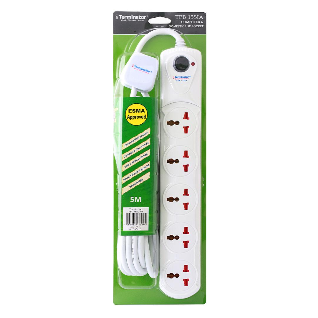 5 Way Universal Power Extension Socket Single Switch On/Off 5M Cable 13A Plug
