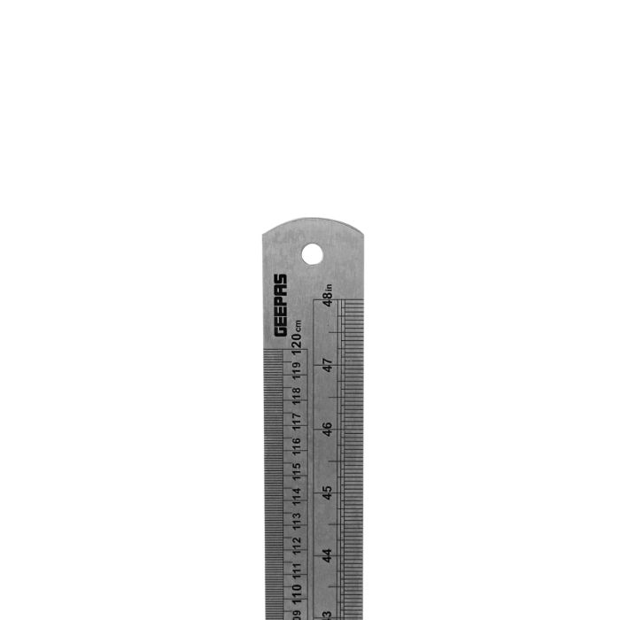 Geepas Stainless Steel Ruler - 120cm(48”) Precision Metal Ruler For Accurate Easy To Read Measurements For Office Engineering Drawings With Conversion Tables - Hanging Hole For Storage