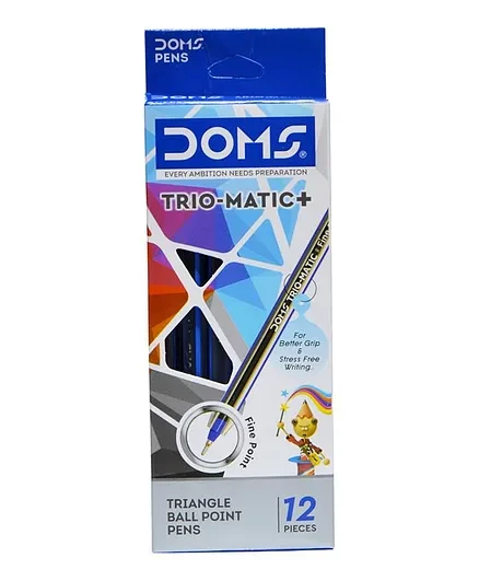 Doms Trio-Matic+ Fine Point Ball Pens, 0.6mm Tip, Blue Triangle (12 piece of Pack)