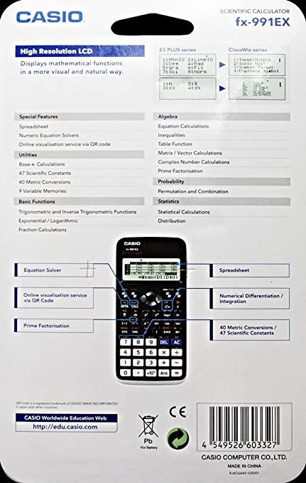 CASIO FX-991EX Advanced Engineering/Scientific Calculator (UK VERSION), Black