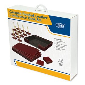 FIS Executive Conference Room Set of Bonded Leather Desk Blotter, Coaster and Pen Holder with Pen - Blue - FSDSCONFRSETBL