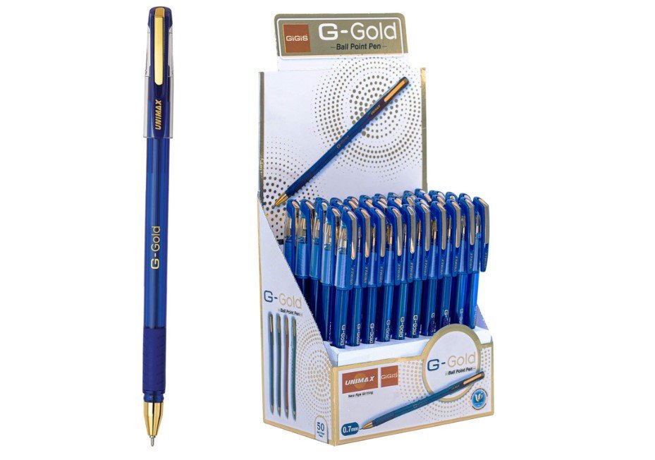 Unimax GIGIS G-Gold 0.7mm Ballpoint Pen 1 x 50 Pcs Box (Blue)