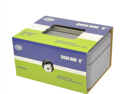 FIS Cash Box Steel Grey Color With key lock, 6 Inch Lock Size, 152 x 115 x 80 mm - FSCPTS0034GY