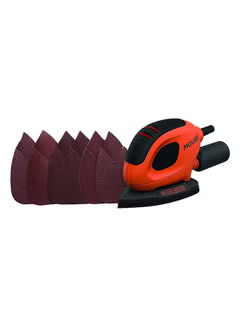 Corded Mouse Detail Sander With Handy Dust Bag And 6 Sanding Sheets Ideal For Paint/Varnish/Cleaning Glass/Rremoving Rust 55W BEW230-GB Orange/Black