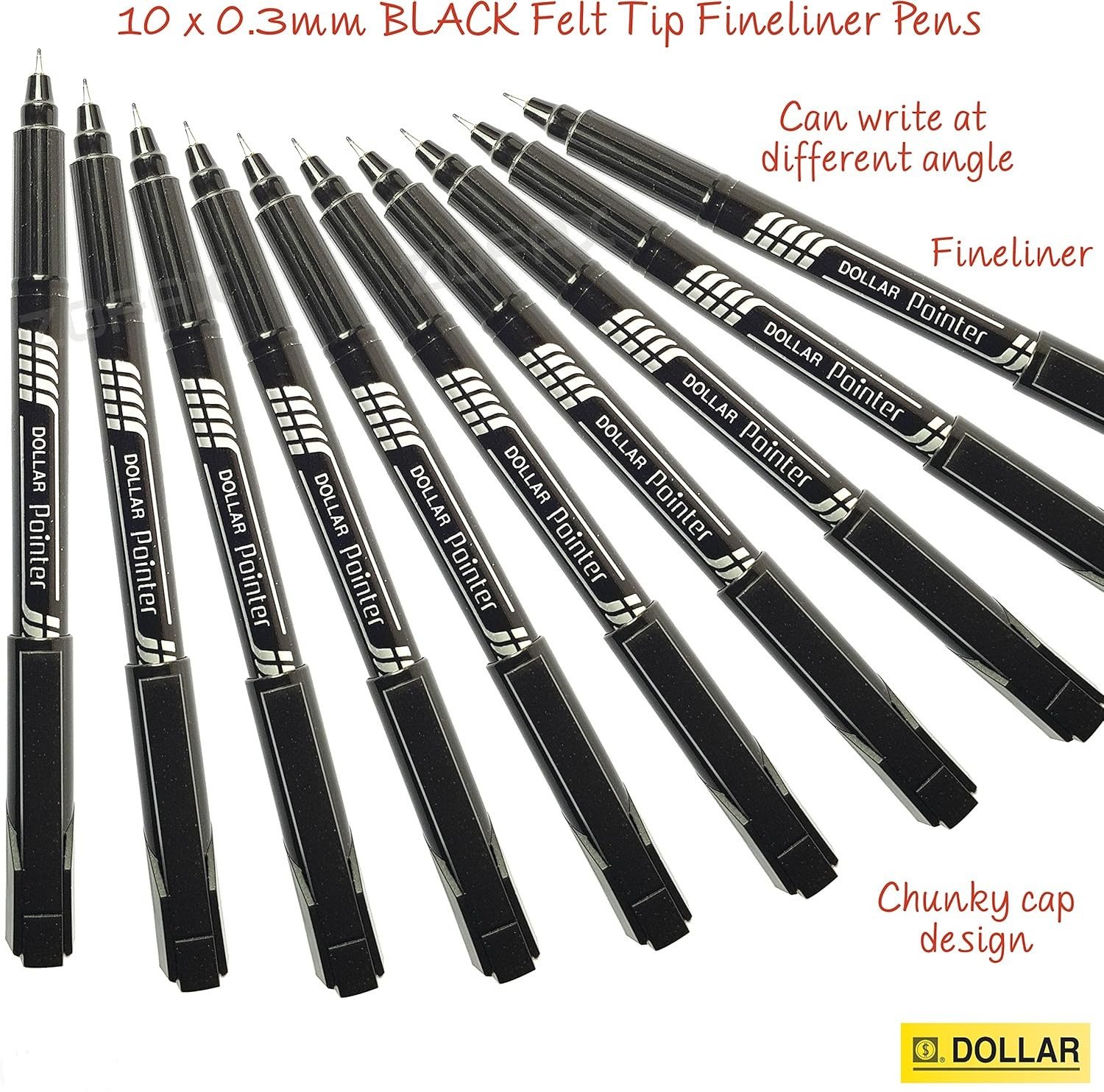 Pointer Dollar Black Pack Of 10 Fineliner Pointers 0.3mm