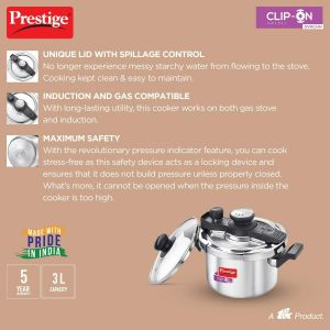 Prestige Clip on Svachh 3L Cooker MPC20231 - Stainless Steel - Silver - 3 LITER