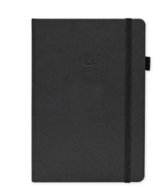 FIS Budget Planner with Elastic Pen Loop Italian PU, Size A5, White Paper, 100 GSM, 128 Pages, Hard Cover, Round Corners, Colour Black - FSORA5BPLANPBK