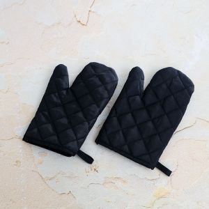 Royalford 2Pcs Cotton Padded Oven Mitts - Black