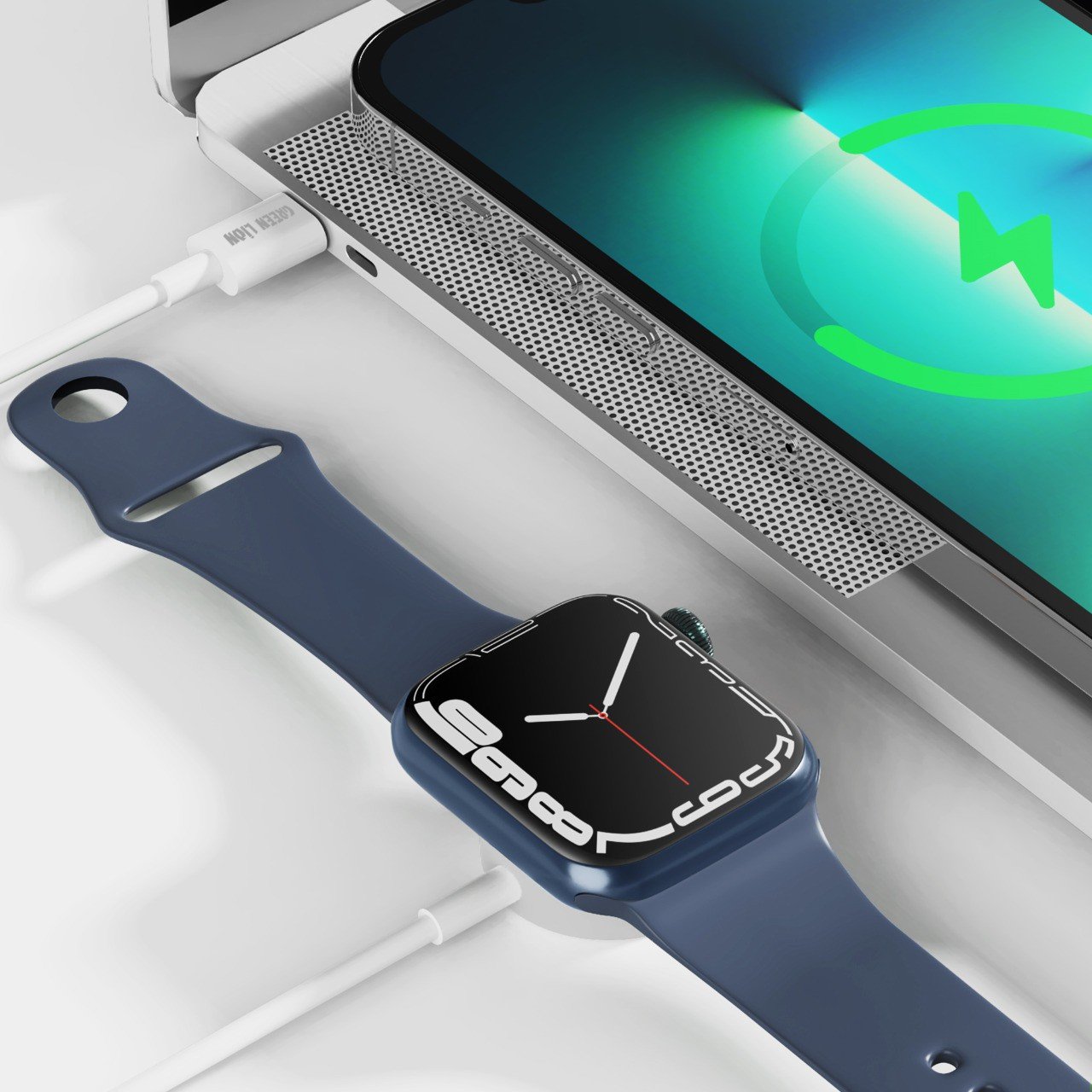 Green 2 in 1 Magnetic Wireless Charging Cable 1.1M 10W for iWatch - White