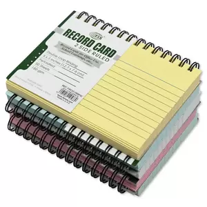 FIS Ruled Record Card 180 GSM 5X3 Inch Double Loop Spiral Pack of 5 Colors -FSIC53-180SP5C