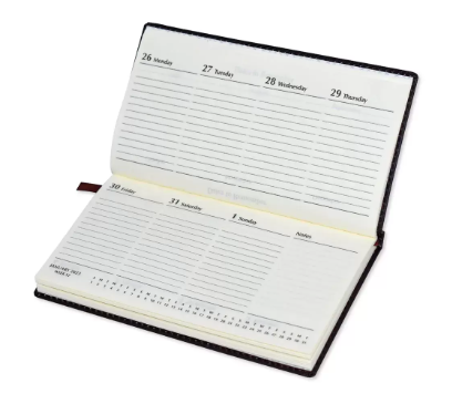 FIS 2023 Slim Diary Italian PU Round Corner (English) Sewn Cover Dark Brown - FSDI58E23DBR