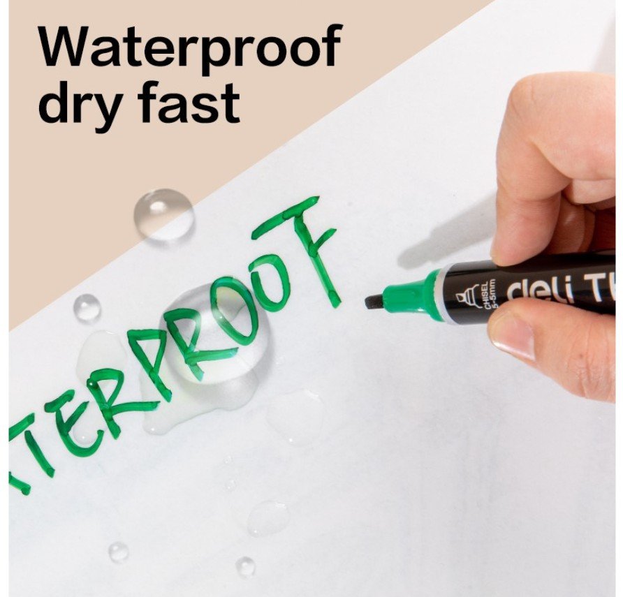 Deli Think Permanent Marker U101, 1.5-5mm Chisel, Green (12Pcs/Pack )