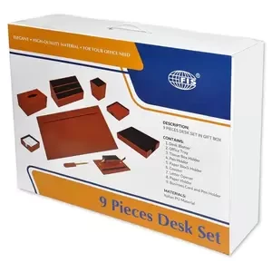 9-Piece FIS Executive Desk Set Italian PU, Grey Colour - FSDS172GY