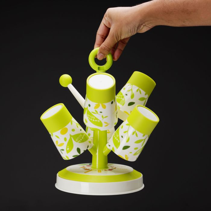 Tree Cup Holder With 6 Cups, Plastic Holder, RF10310 | Stylish Kitchen Organizer | Sturdy & Stable Construction | Detachable Handles & Base For Effective Cleaning