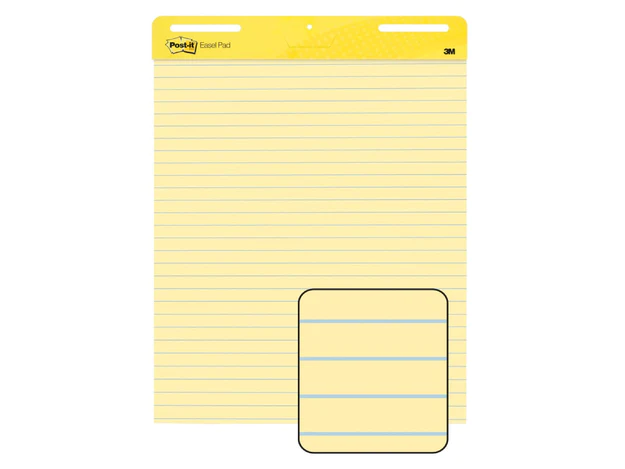 3M Post-It Self-Stick Easel Pad 561, Line Ruled Yellow, 25 x 30 in, 30sheets-pad