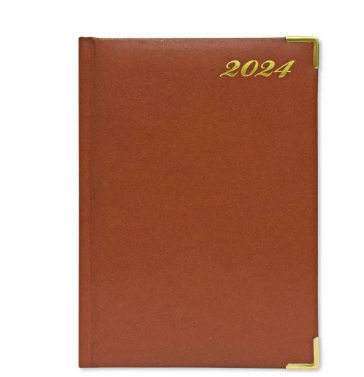 Fis 2024 A5 Diary,Gold Corners,English Vinyl 1Side Padded Brown -FSDI22E24BR