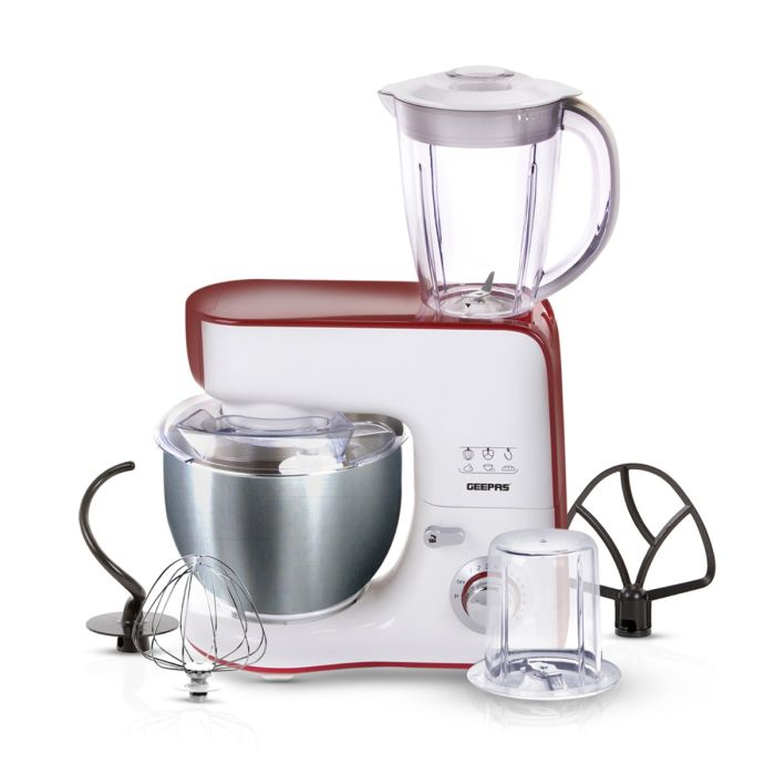 Geepas GSM43011 800W 5 In 1 Stand Mixer - Jug Blender & Coffee Ingredients Grinder | 5.5L Mixing Bowl, Beater, Whisk & Dough Hook | 1.5L Jug Smoothies Blender & Protein Shakes | 2 Year Warranty