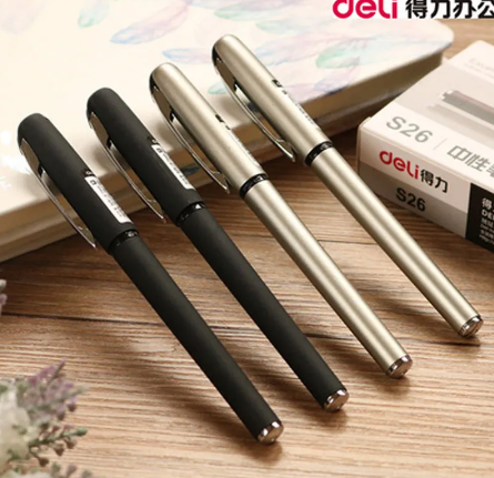 Deli Gel pen S26 men's business office signature student stationery black carbon pen metal pen holder