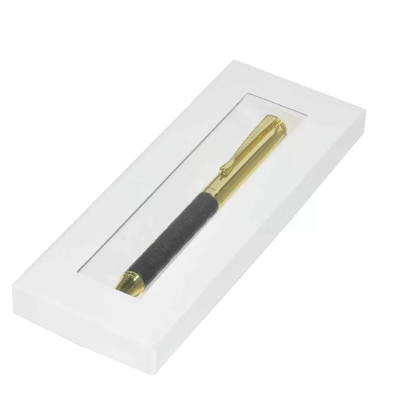 FIS Gold Pens with Embossed Italian PU Wrapper and Gift Box, Black Colour - FSPNGPUBKD3