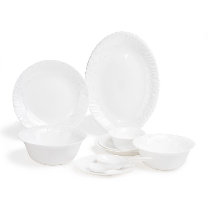 Royalford RF7375 82 Piece Dinner Set Flora Series, Wave Shape Cream White Porcelain Dinner Set, Temperature Resistant, Durable And Stylish Dining Set