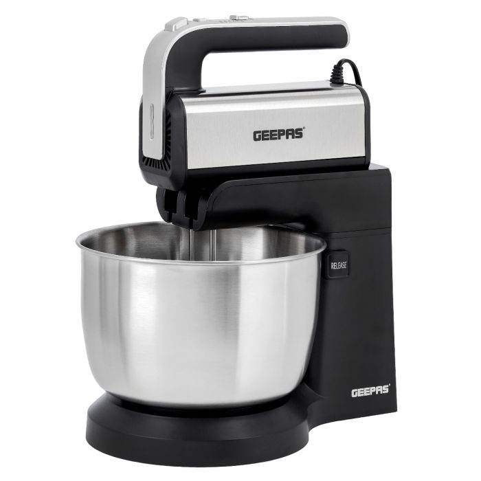 Stand Mixer, ABS And SS Housing,220w Power, GSM4304 - 3L Capacity Stainless Steel Rotating Bowl,5 Speed Control With Turbo Function,2 Years Warranty, Blue Light Indicator,2 Pcs Beaters And Dough Hook